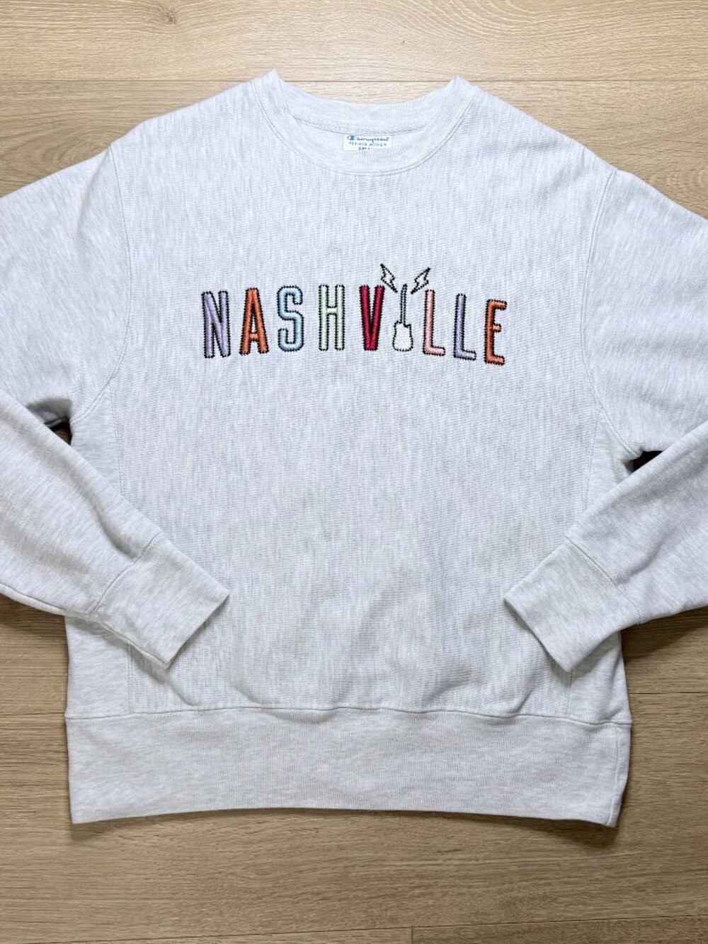 Vintage Champion Thick Embroidered Graphic Nashville Crewneck Sweatshirt S